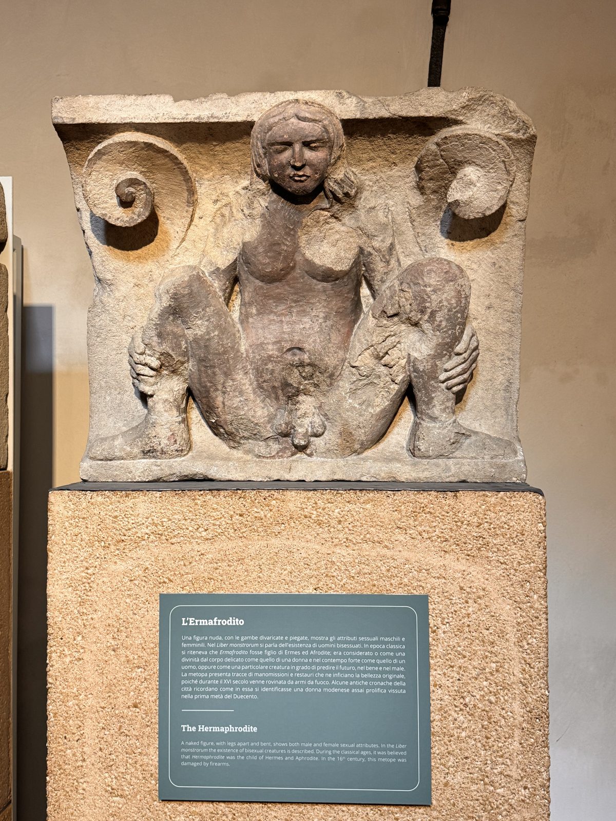 The Hermaphrodite, a figure combining male and female features, damaged in the sixteenth century